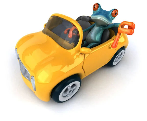 Fun Βάτραχος Στο Αυτοκίνητο Εικονογράφηση — Φωτογραφία Αρχείου