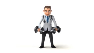 Ağırlıkları beyaza ayrılmış eğlenceli karikatür doktoru