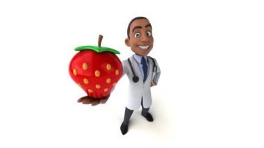 Eğlenceli karikatür doktoru beyazda izole edilmiş. 