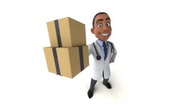 Kutuları tutan eğlenceli doktor.