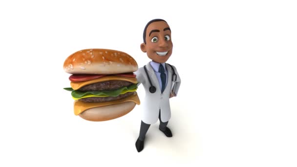 Divertido Doctor Sosteniendo Hamburguesa — Vídeos de Stock