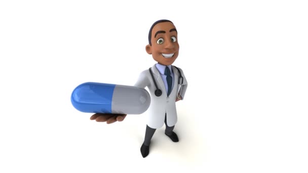 Animação Personagem Desenho Animado Médico Com Pílula — Vídeo de Stock