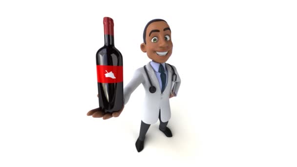 Animation Der Arzt Cartoon Figur Mit Wein — Stockvideo