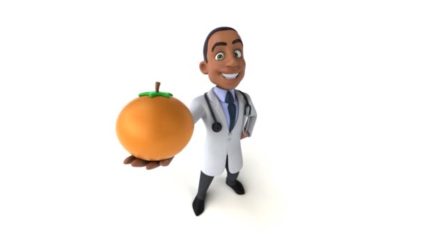 Animering Läkare Tecknad Karaktär Med Orange — Stockvideo
