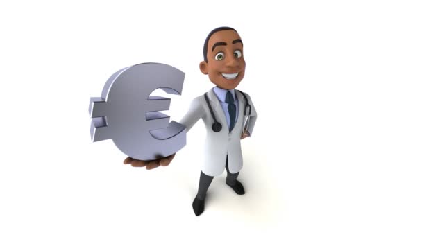 Animación Del Personaje Dibujos Animados Médico Con Euro — Vídeos de Stock