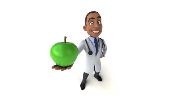 Animation Der Arzt Cartoon Figur Mit Apfel — Stockvideo