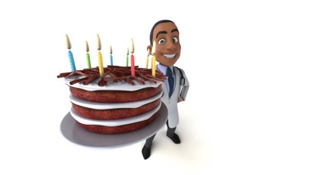 Animation Der Arzt Cartoon Figur Mit Kuchen — Stockvideo
