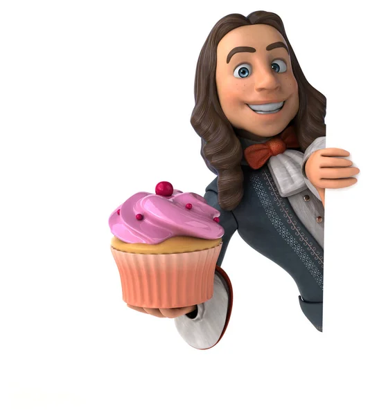 Illustration Eines Cartoon Mannes Historischem Barockkostüm Mit Cupcake — Stockfoto