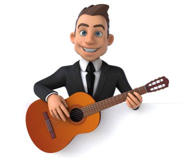 Gitarlı eğlenceli iş adamı - 3D Görüntü