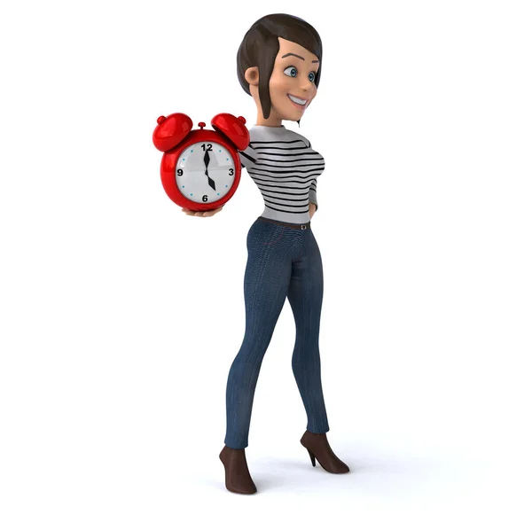 带时钟的3D卡通人物女 — 图库照片