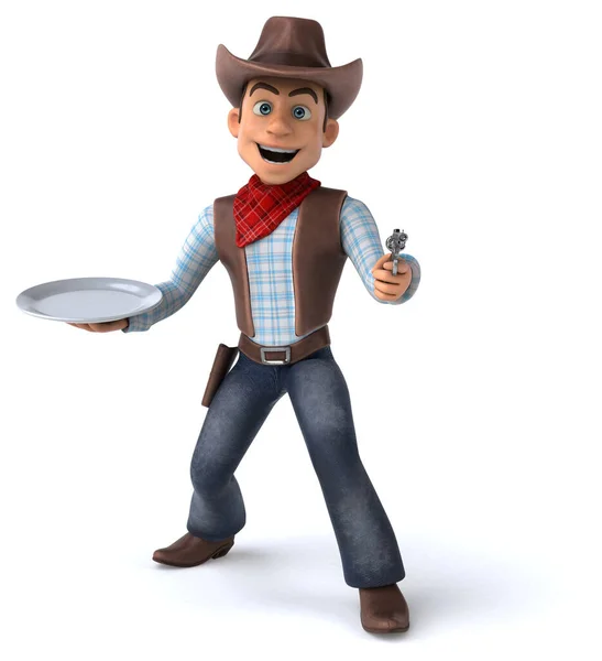 Fun Cowboy Mit Teller Illustration — Stockfoto