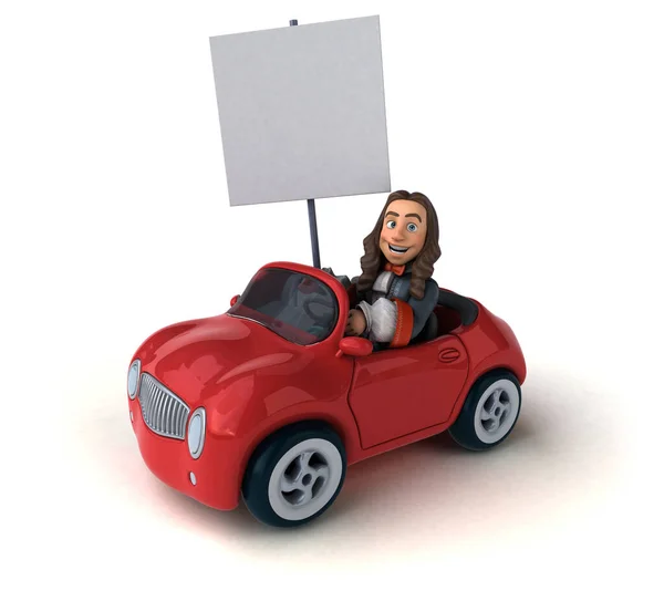 Illustration Eines Cartoon Mannes Historischen Barockkostüm Auf Einem Auto — Stockfoto