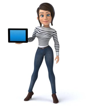 3 boyutlu eğlenceli karikatür tabletli sıradan karakter kadın. 