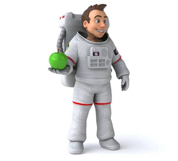 Веселий Космонавт Яблуком Ілюстрація — стокове фото