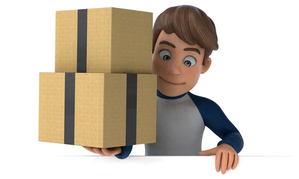 3D卡通人物有趣的青少年与盒子 — 图库照片