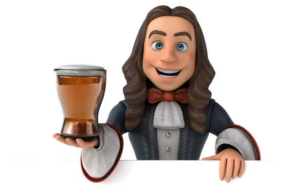 Illustrazione Uomo Dei Cartoni Animati Costume Barocco Storico Con Birra — Foto Stock