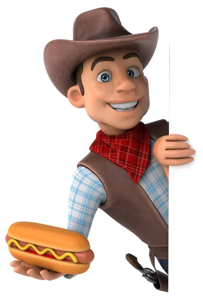 Cowboy Divertente Con Hotdog Illustrazione — Foto Stock