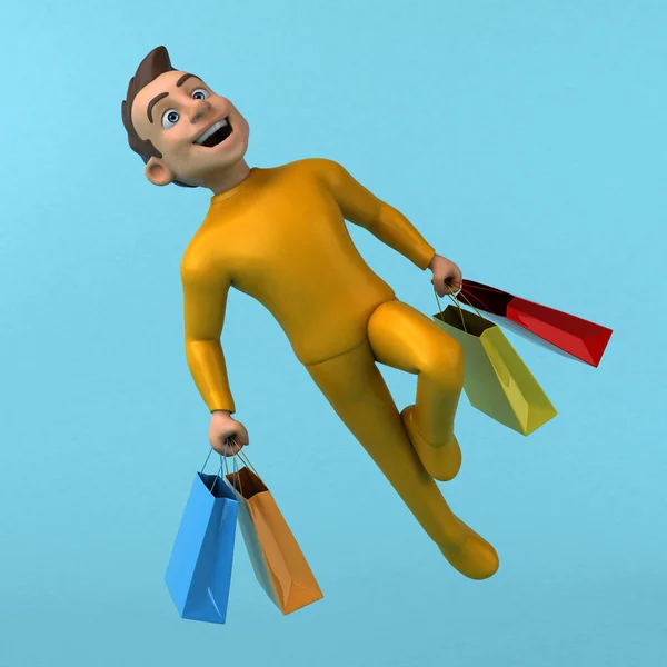 Zabawa Kreskówka Żółty Charakter Torbami — Zdjęcie stockowe