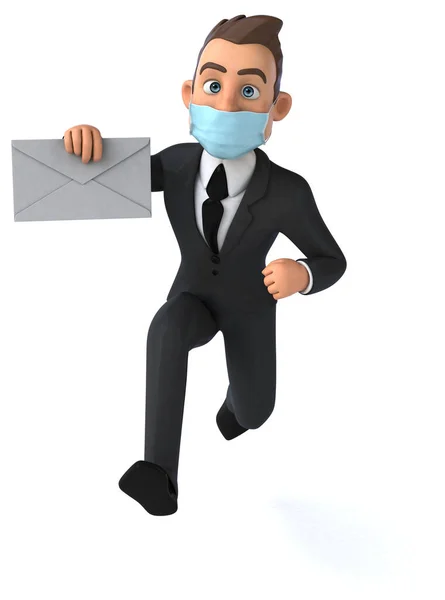 Leuke Cartoon Zakenman Karakter Met Een Masker Met Envelop — Stockfoto
