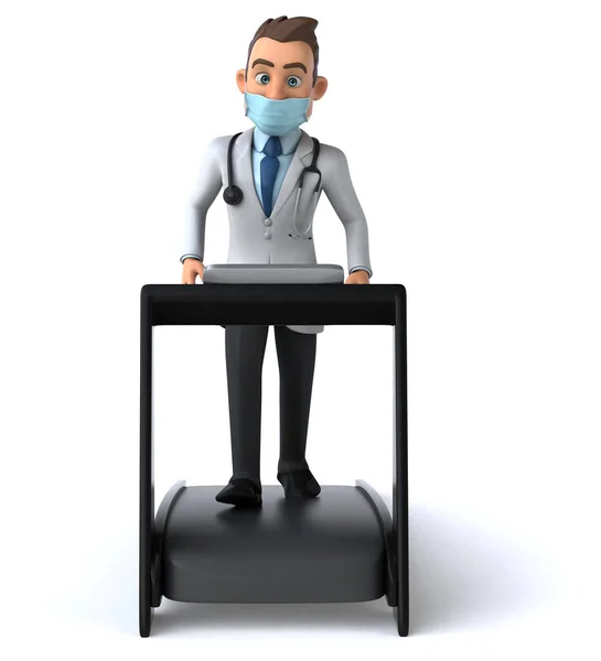 Divertente Personaggio Medico Cartone Animato Con Una Maschera Sul Tapis — Foto Stock