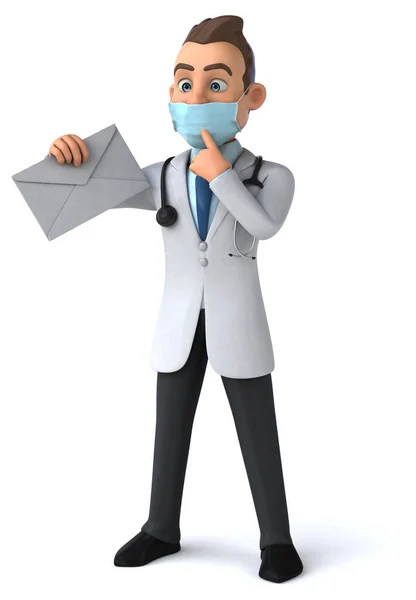 Personagem Médico Divertido Desenhos Animados Com Uma Máscara Com Envelope — Fotografia de Stock