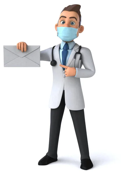 Personagem Médico Divertido Desenhos Animados Com Uma Máscara Com Envelope — Fotografia de Stock