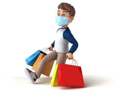 Maske alışverişi yapan komik çocuk karakteri. 