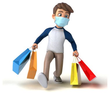 Maske alışverişi yapan komik çocuk karakteri. 