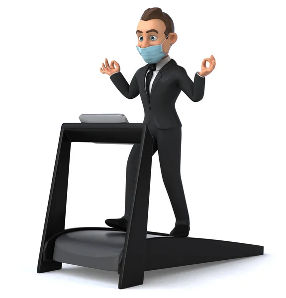 Personagem Homem Negócios Divertido Desenhos Animados Com Uma Máscara Esteira — Fotografia de Stock