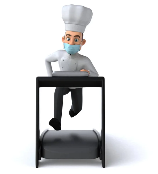 Fun Cartoon Chef Character Mask Treadmill — Stock Photo, Image