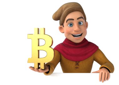 Bitcoin 'li bir ortaçağ tarihsel karakterinin 3 boyutlu görüntüsü 