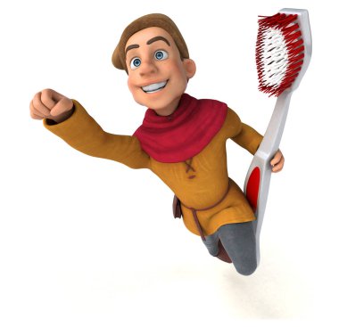 Diş fırçalı bir ortaçağ tarihi karakterinin 3B görüntüsü