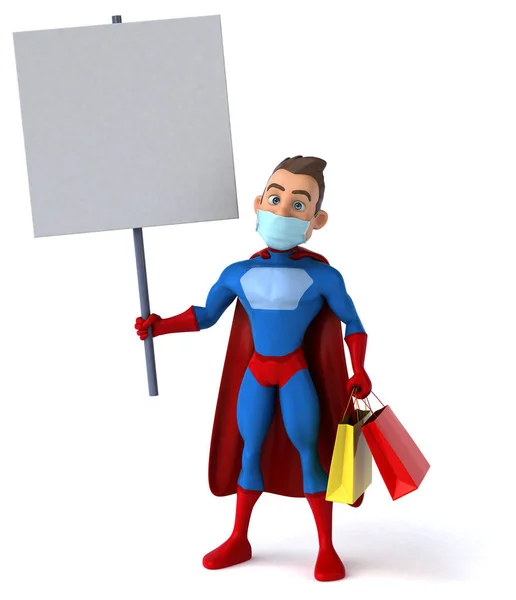 Веселий Мультяшний Супергеройський Персонаж Маскою Покупки — стокове фото