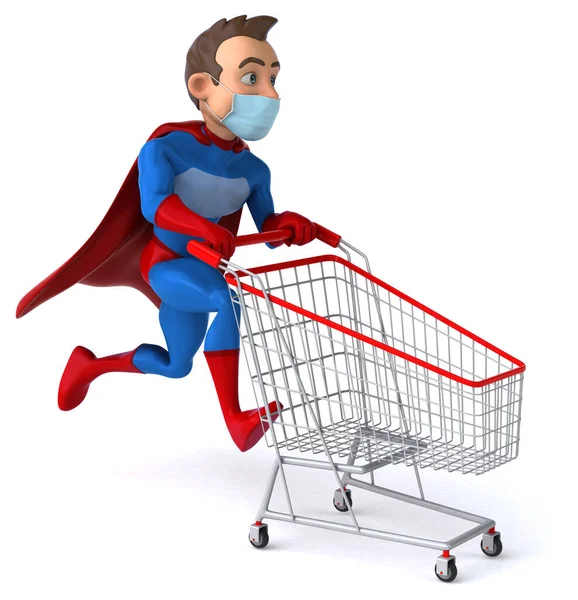 Fun Cartoon Superhelden Figur Mit Maske Shopping — Stockfoto