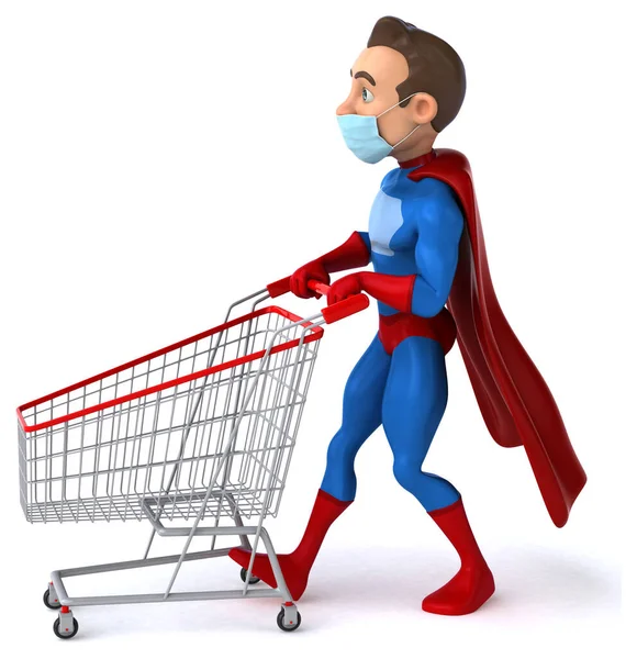 Fun Cartoon Superhelden Figur Mit Maske Shopping — Stockfoto