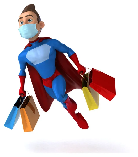 Fun Cartoon Superhelden Figur Mit Maske Shopping — Stockfoto