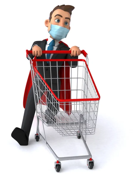 Fun Cartoon Superhelden Figur Mit Maske Shopping — Stockfoto