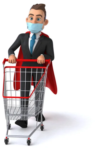 Fun Cartoon Superhelden Figur Mit Maske Shopping — Stockfoto