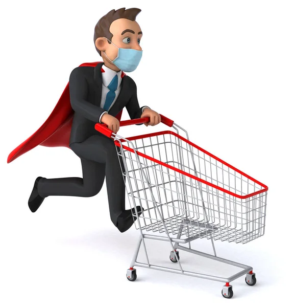 Fun Cartoon Superhelden Figur Mit Maske Shopping — Stockfoto