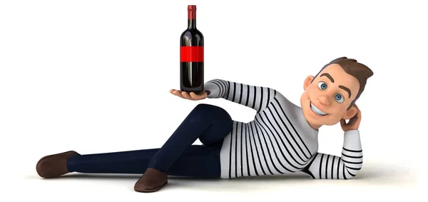 Divertido Personaje Casual Dibujos Animados Con Vino —  Fotos de Stock