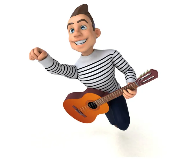 Personagem Casual Divertido Desenho Animado Com Guitarra — Fotografia de Stock