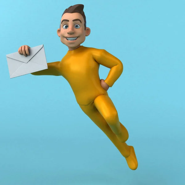 Personagem Amarelo Divertido Desenho Animado Com Envelope — Fotografia de Stock