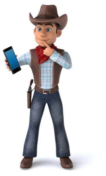 Leuke Cowboy Met Telefoon Illustratie — Stockfoto