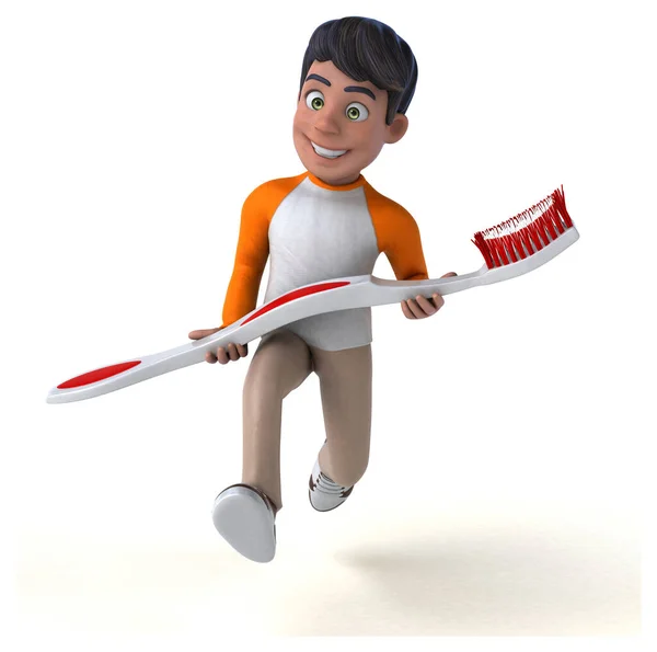 Fun Cartoon Asian Teenager Toothbrush — Stock Photo, Image