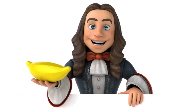 Ilustracja Człowieka Kreskówek Historycznym Barokowym Stroju Bananem — Zdjęcie stockowe