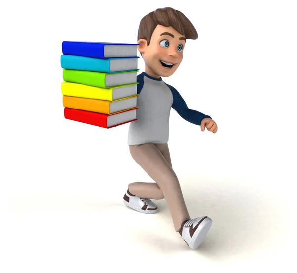 Zeichentrickfigur Spaßiger Teenager Mit Büchern — Stockfoto