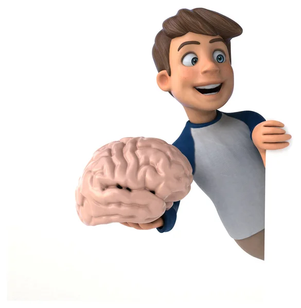 3D卡通人物与大脑有趣的青少年 — 图库照片