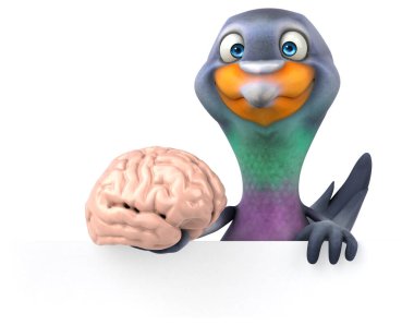 Beyni olan eğlenceli güvercin - 3D Resim