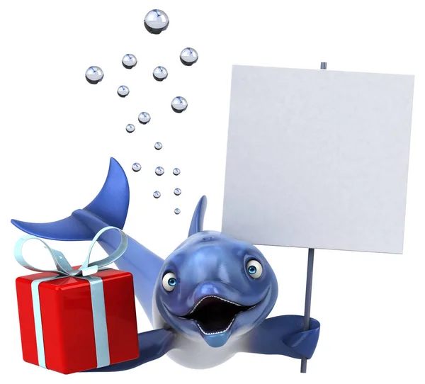 Delfín Divertido Con Regalo Ilustración —  Fotos de Stock