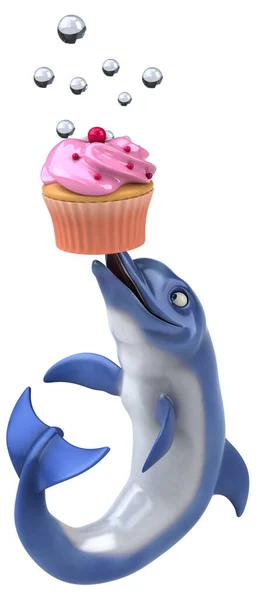 케이크 삽화가 재미있는 돌고래 — 스톡 사진